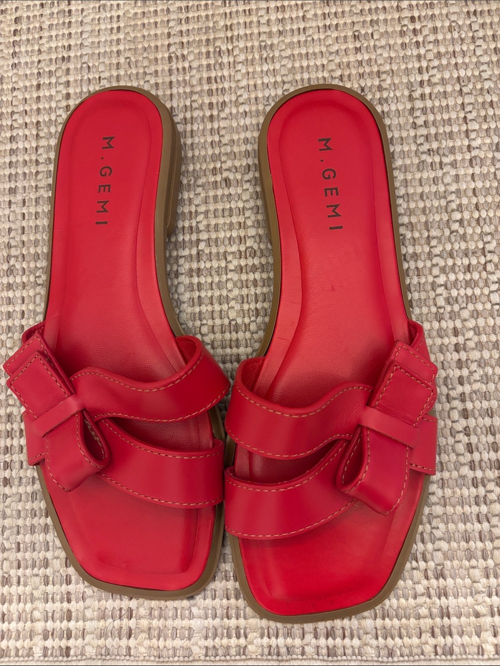 M. Gemi Bright Red Leather Slide Sandals